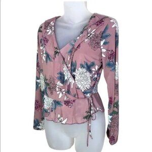 NWT MILEY + MOLLY FLORAL‎ WRAP PEPLUM TIE BLOUSE MEDIUM